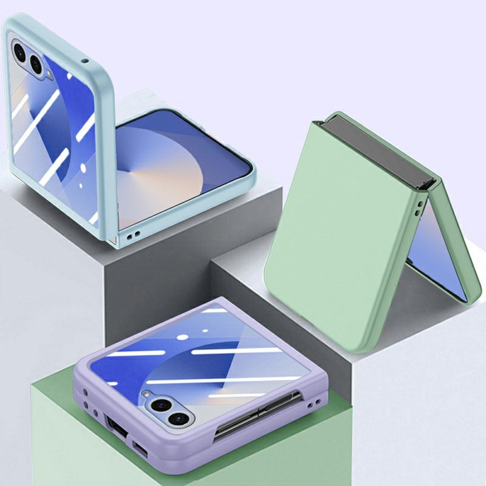 For Samsung Galaxy Z Flip7 5G Case Hard PC Soft-touch Phone Cover with Built-in Tempered Glass Film