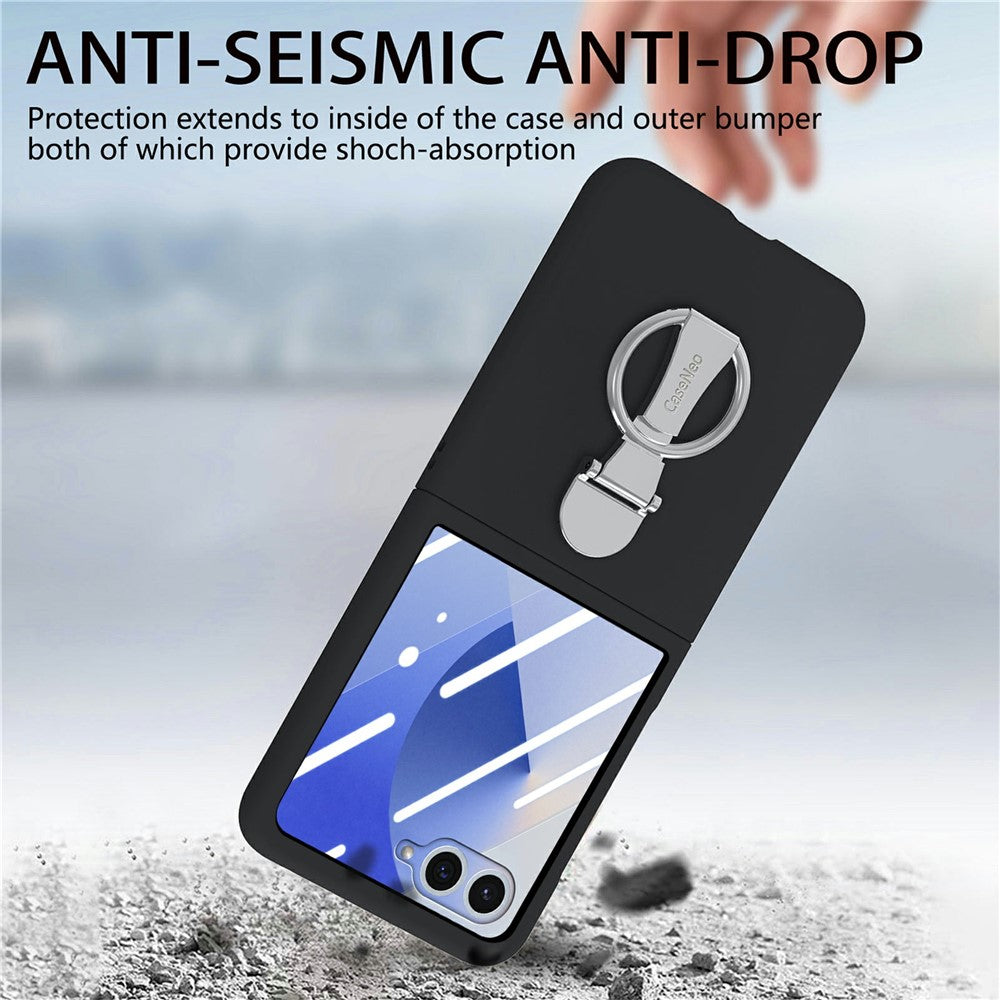CASENEO for Samsung Galaxy Z Flip8 Case Ring Kickstand Skin-feel PC Phone Cover with Screen Protector