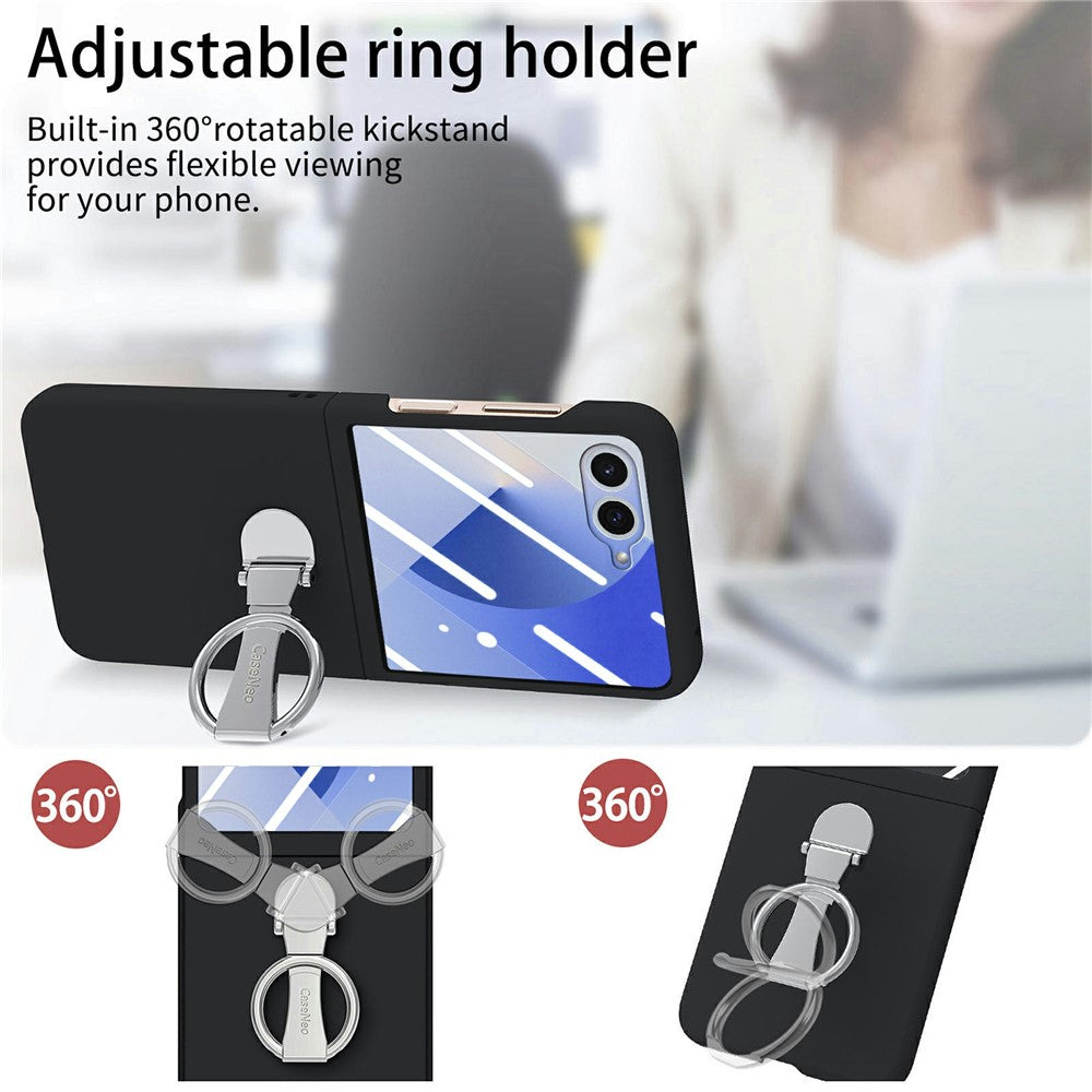 CASENEO for Samsung Galaxy Z Flip7 5G Case Ring Kickstand Skin-feel PC Phone Cover with Screen Protector
