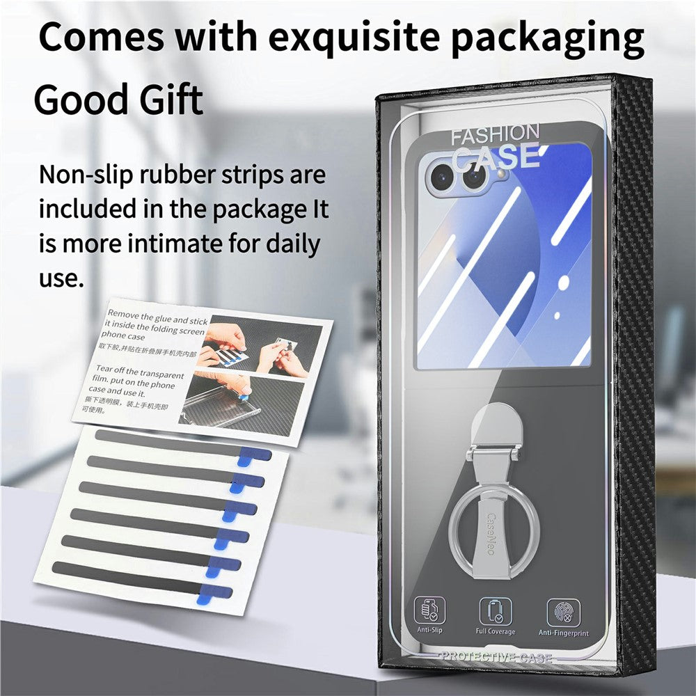 CASENEO for Samsung Galaxy Z Flip7 5G Case Ring Kickstand Skin-feel PC Phone Cover with Screen Protector