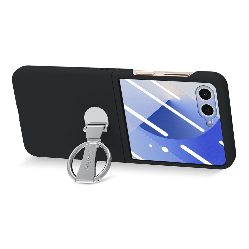 CASENEO for Samsung Galaxy Z Flip7 5G Case Ring Kickstand Skin-feel PC Phone Cover with Screen Protector