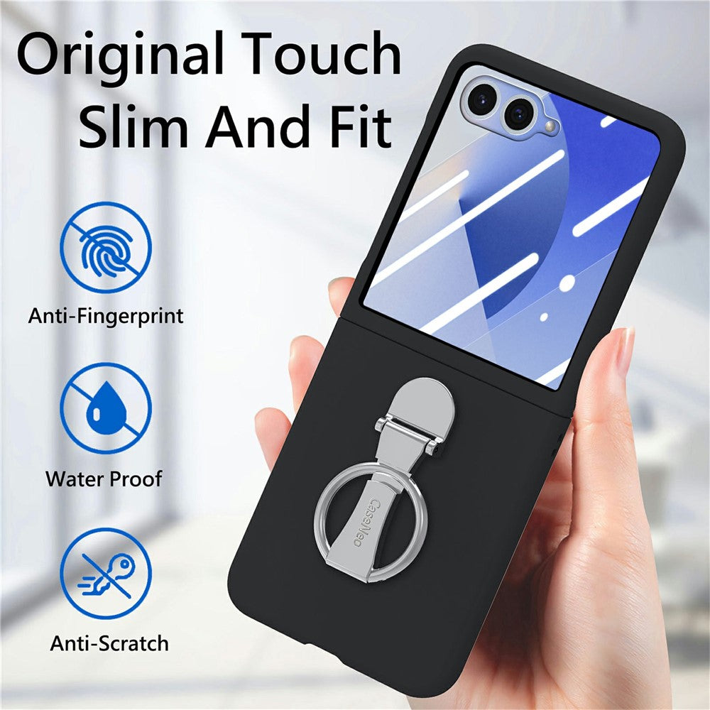CASENEO for Samsung Galaxy Z Flip7 5G Case Ring Kickstand Skin-feel PC Phone Cover with Screen Protector