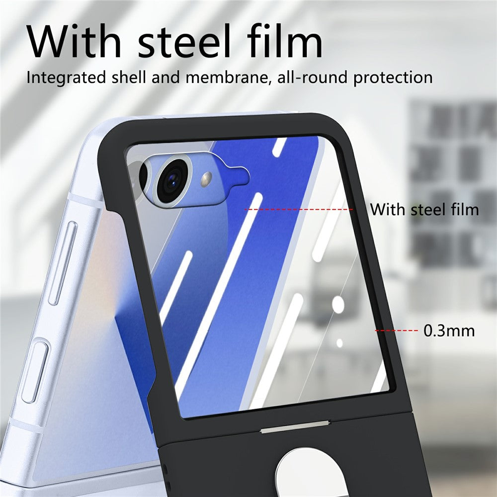 CASENEO for Samsung Galaxy Z Flip7 5G Case Ring Kickstand Skin-feel PC Phone Cover with Screen Protector
