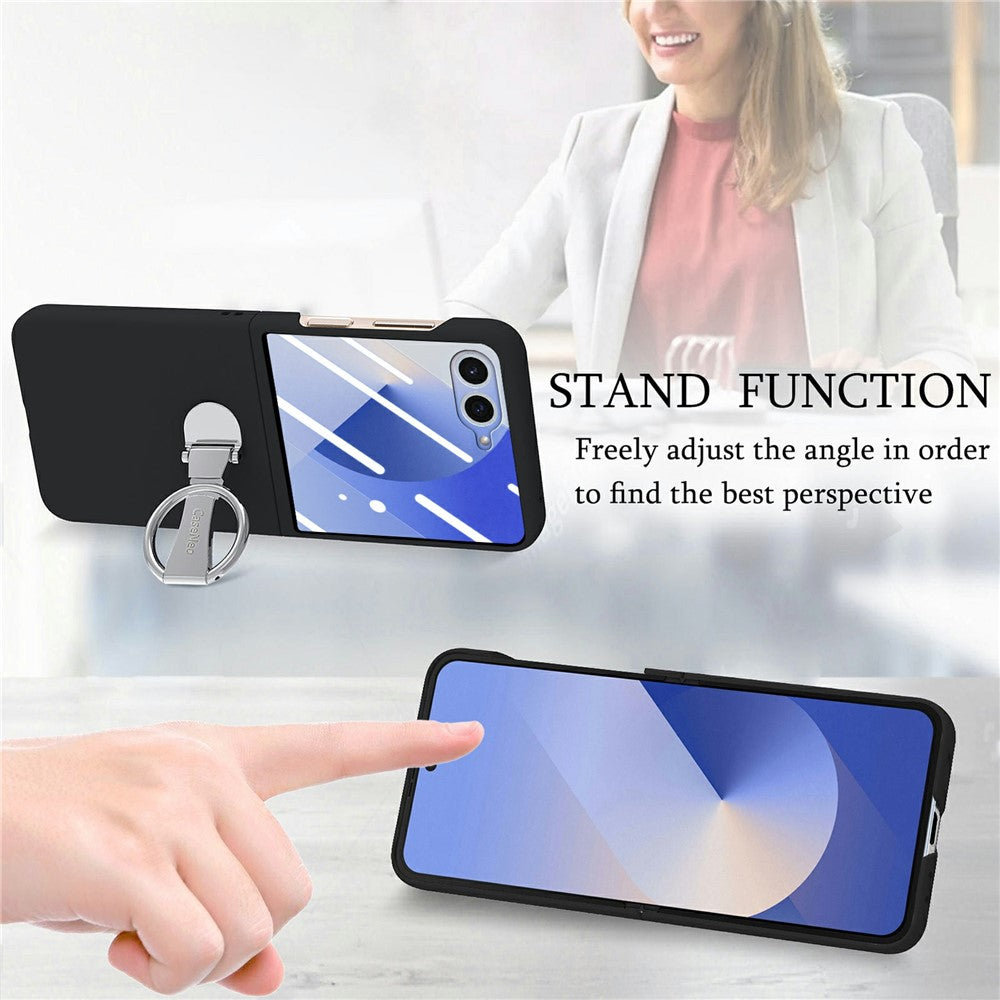 CASENEO for Samsung Galaxy Z Flip7 5G Case Ring Kickstand Skin-feel PC Phone Cover with Screen Protector