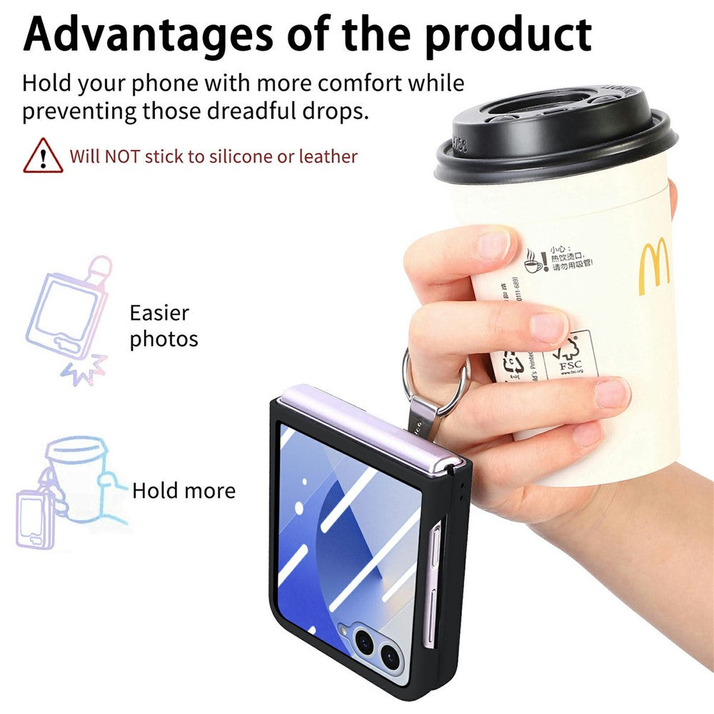 CASENEO for Samsung Galaxy Z Flip7 5G Case Ring Kickstand Skin-feel PC Phone Cover with Screen Protector