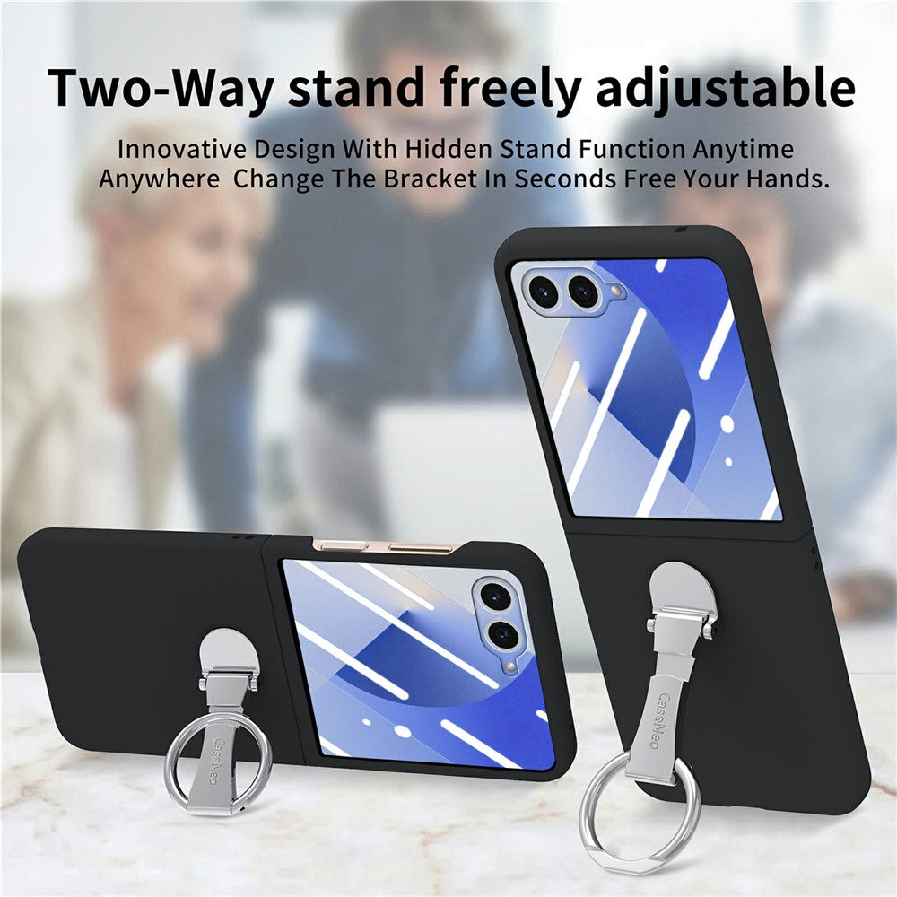 CASENEO for Samsung Galaxy Z Flip7 5G Case Ring Kickstand Skin-feel PC Phone Cover with Screen Protector