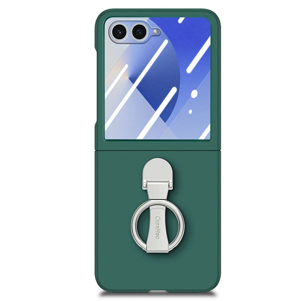 CASENEO for Samsung Galaxy Z Flip7 5G Case Ring Kickstand Skin-feel PC Phone Cover with Screen Protector