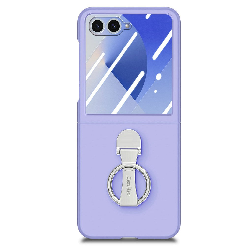 CASENEO for Samsung Galaxy Z Flip7 5G Case Ring Kickstand Skin-feel PC Phone Cover with Screen Protector