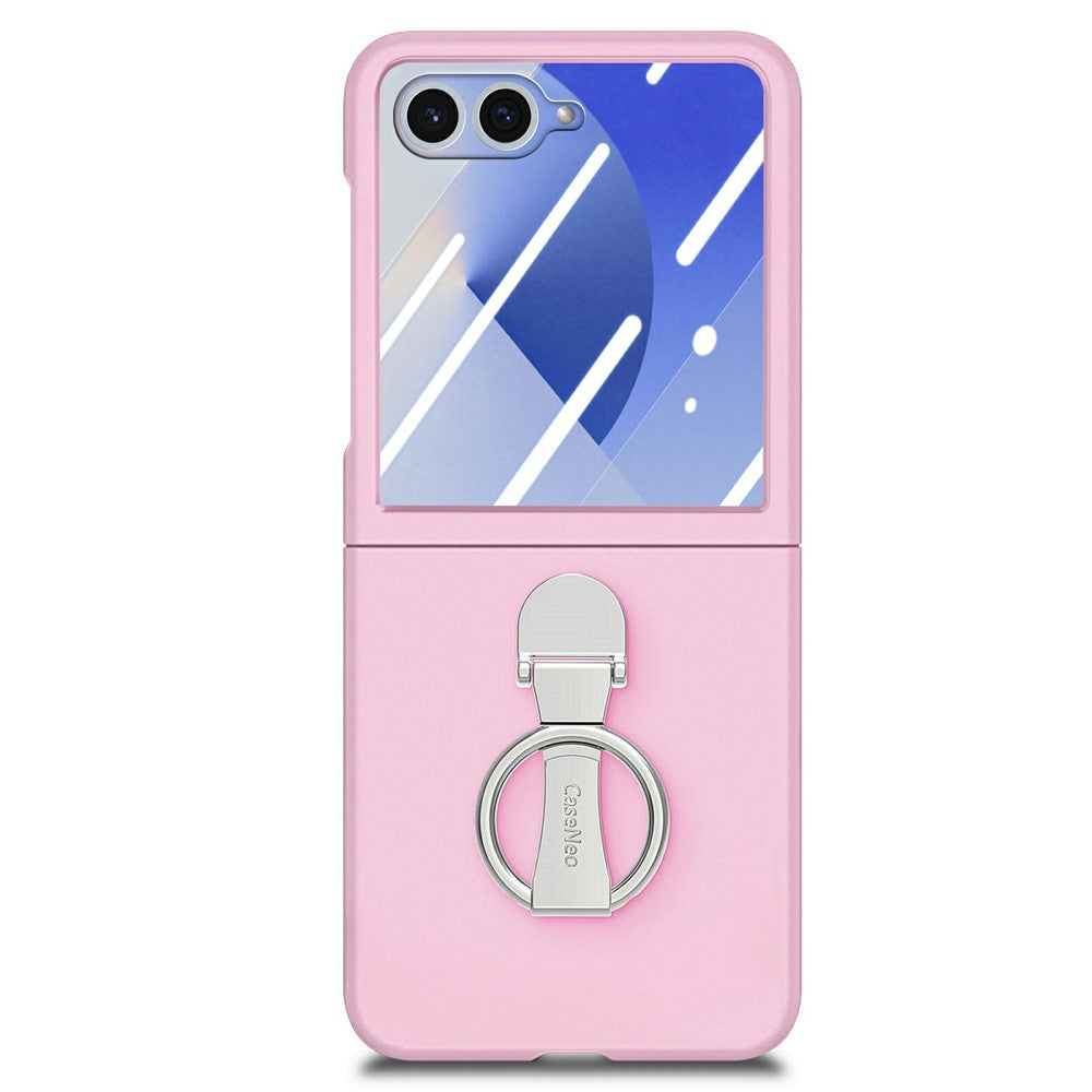 CASENEO for Samsung Galaxy Z Flip7 5G Case Ring Kickstand Skin-feel PC Phone Cover with Screen Protector