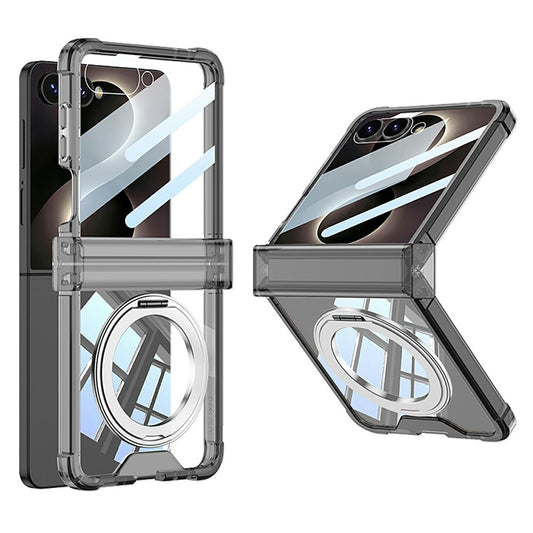 Galaxy Z Flip8 – Magnetische Handyhülle aus Kunststoff und gehärtetem Glas, mit Ständer, mit Scharnierschutz