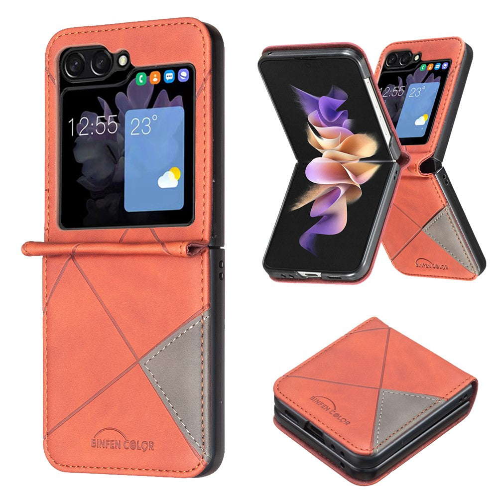 BINFEN COLOR for Samsung Galaxy Z Flip8 Case PU Leather Geometry Imprinted Protective Cover