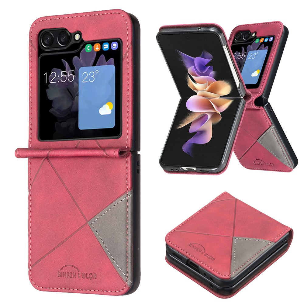 BINFEN COLOR for Samsung Galaxy Z Flip8 Case PU Leather Geometry Imprinted Protective Cover