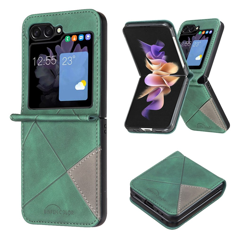 BINFEN COLOR for Samsung Galaxy Z Flip8 Case PU Leather Geometry Imprinted Protective Cover