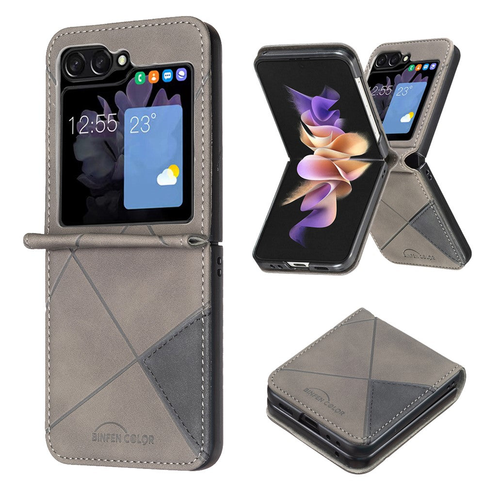BINFEN COLOR for Samsung Galaxy Z Flip8 Case PU Leather Geometry Imprinted Protective Cover