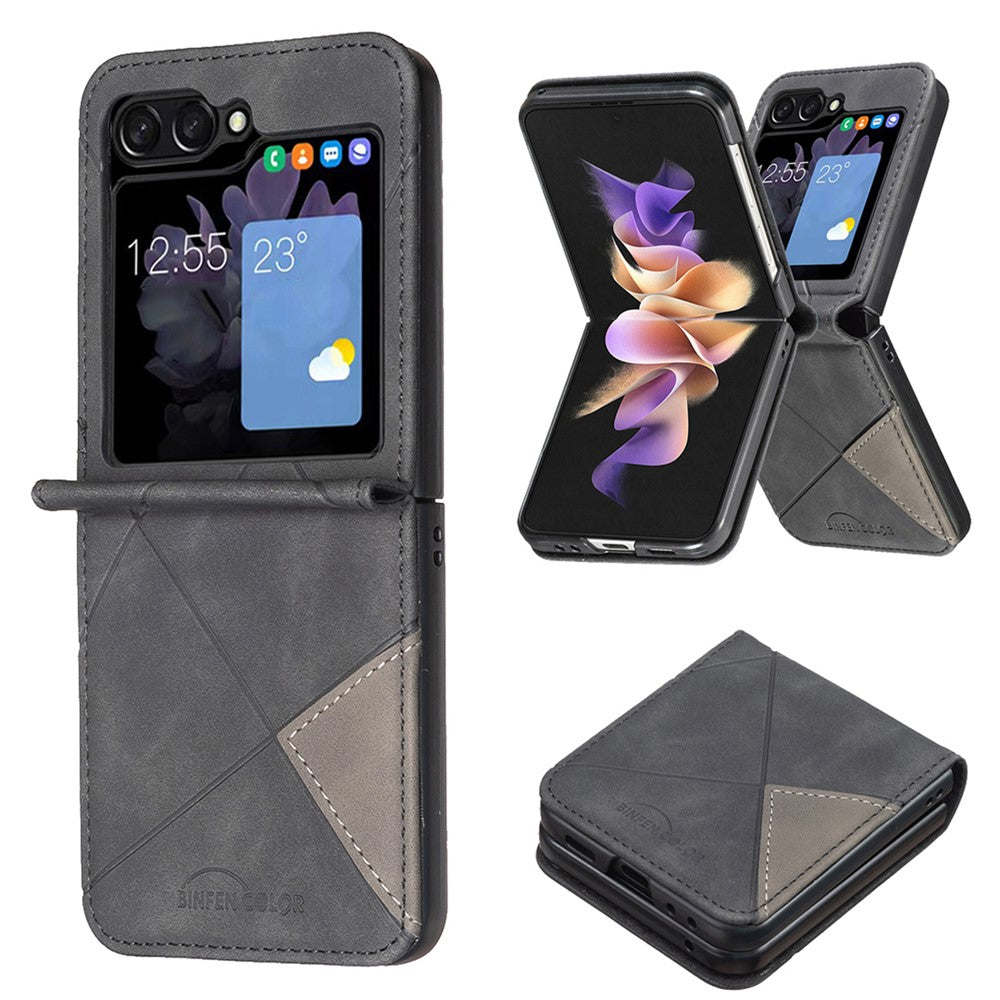 BINFEN COLOR for Samsung Galaxy Z Flip8 Case PU Leather Geometry Imprinted Protective Cover
