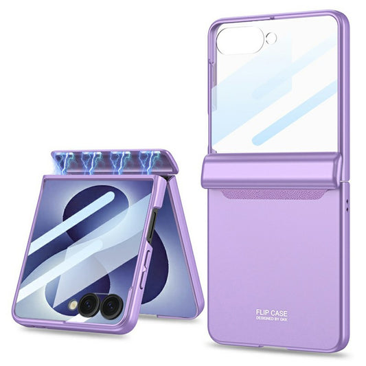 Galaxy Z Flip8 – Magnetische transparente Handyhülle aus Kunststoff und gehärtetem Glas, mit Scharnierschutz, mit Displayschutz