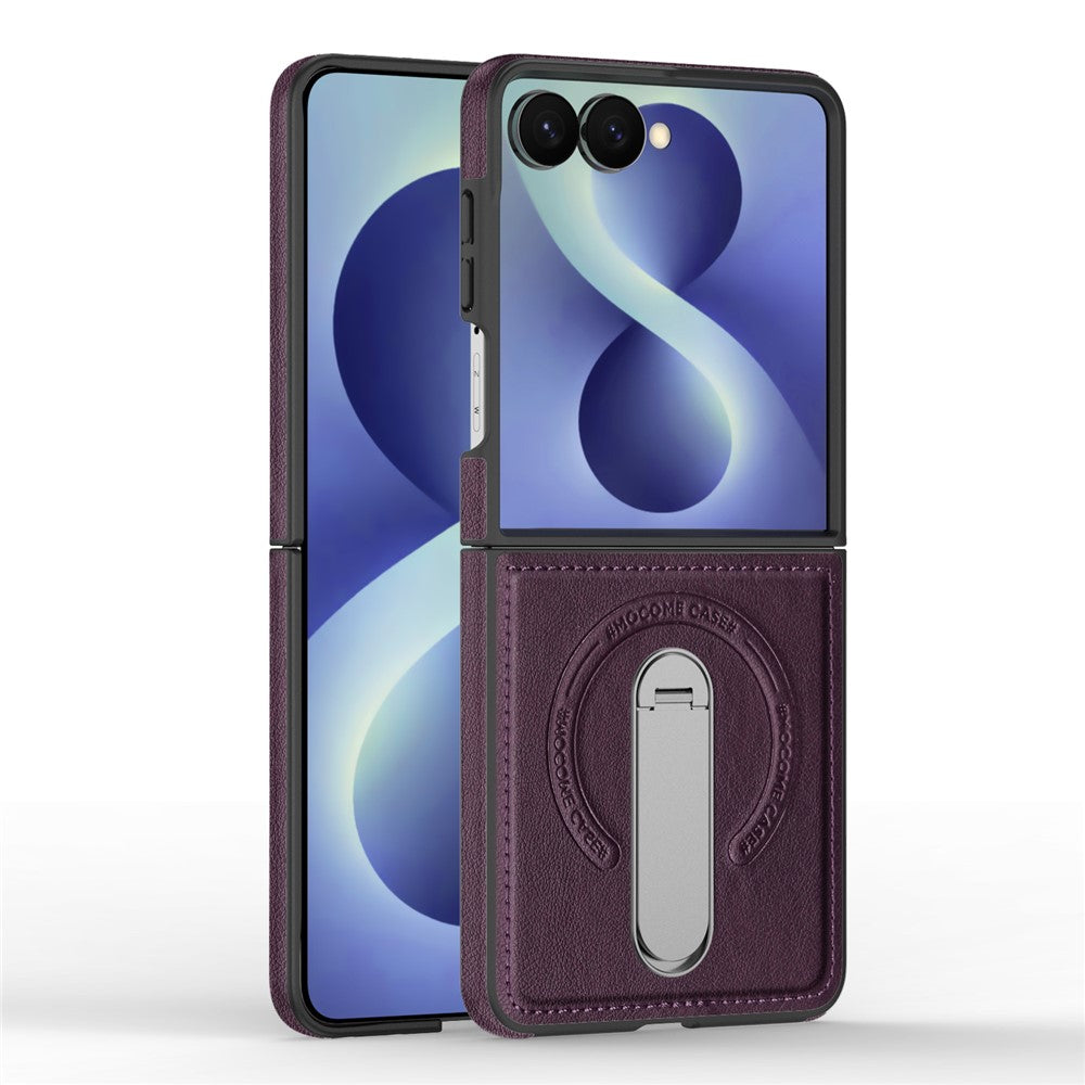 For Samsung Galaxy Z Flip8 Magnetic Case Rotating Kickstand Leather Coated PC Phone Cover