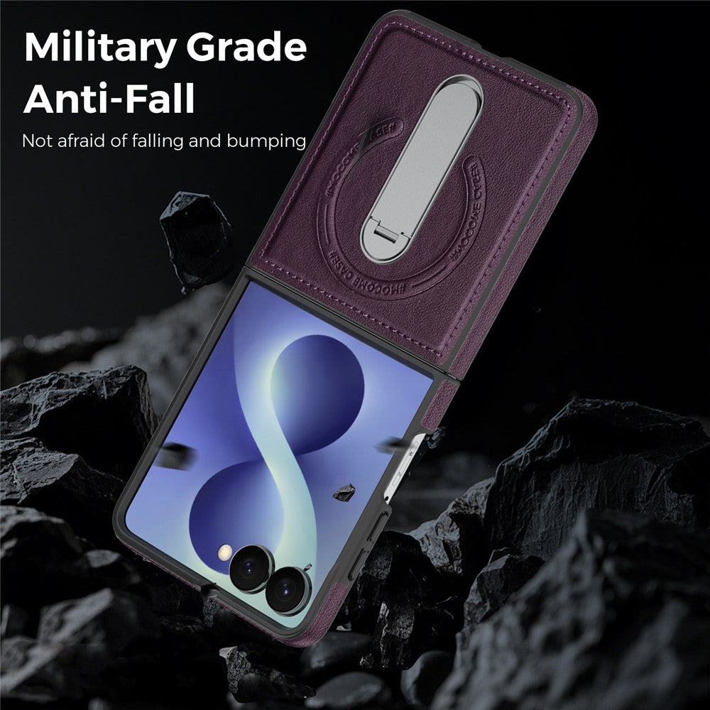 For Samsung Galaxy Z Flip8 Magnetic Case Rotating Kickstand Leather Coated PC Phone Cover