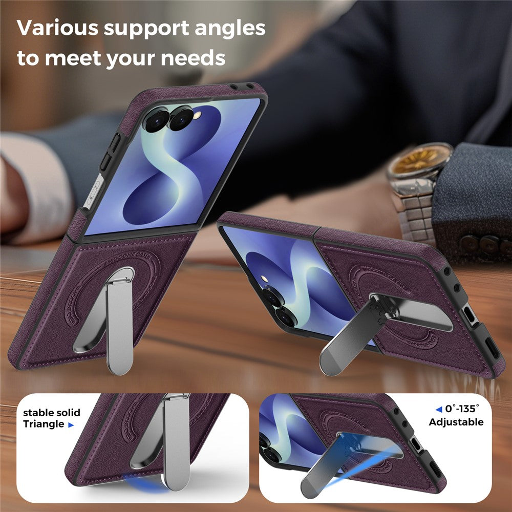 For Samsung Galaxy Z Flip8 Magnetic Case Rotating Kickstand Leather Coated PC Phone Cover