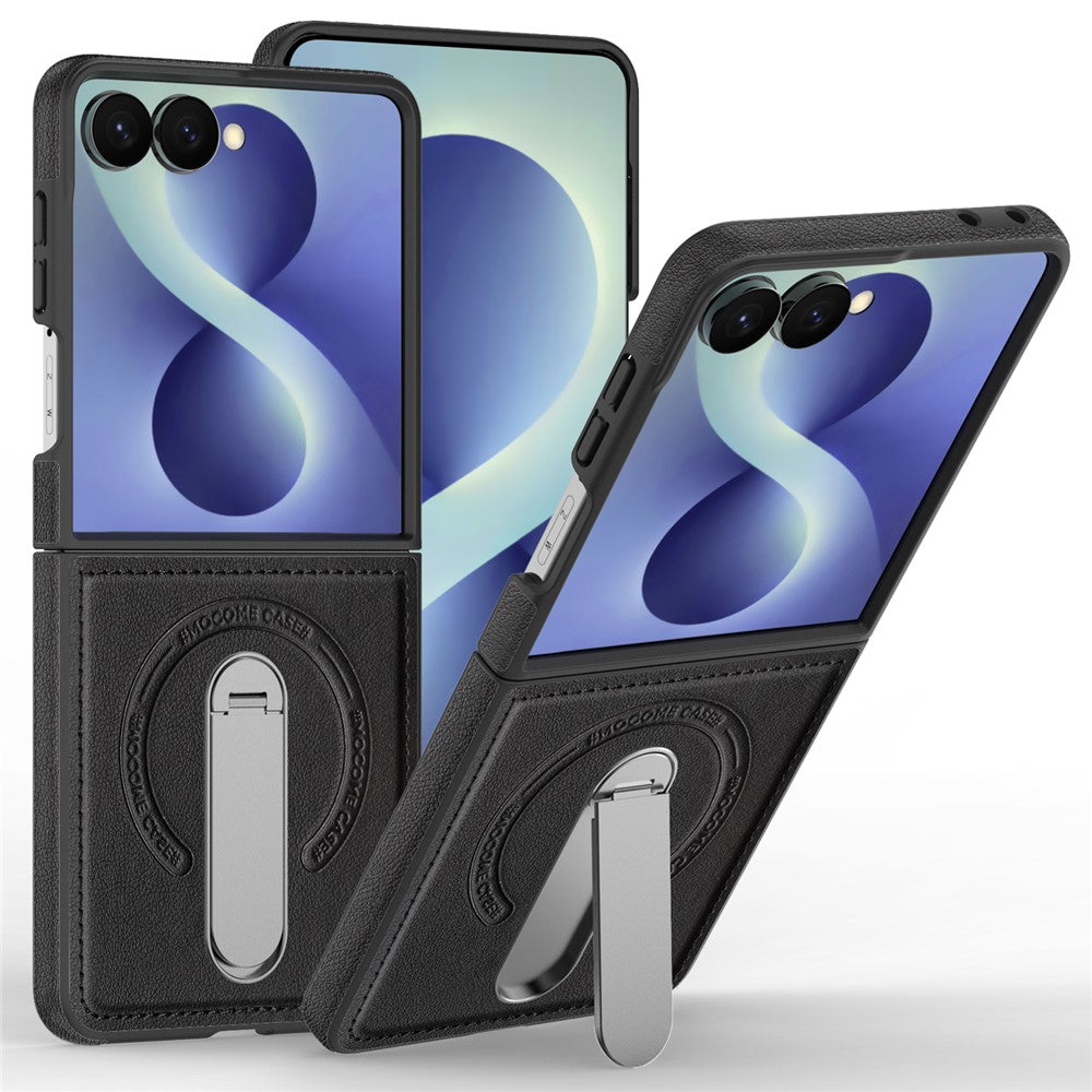 For Samsung Galaxy Z Flip8 Magnetic Case Rotating Kickstand Leather Coated PC Phone Cover