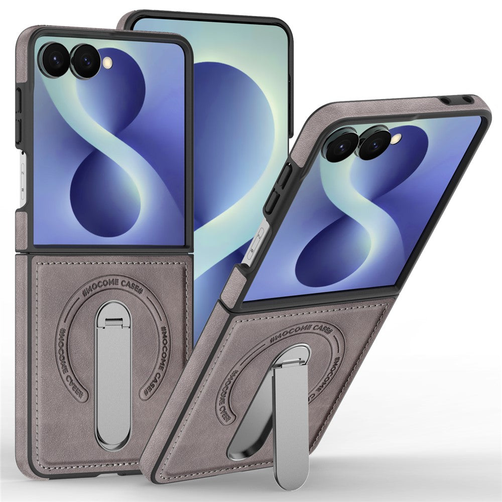 For Samsung Galaxy Z Flip8 Magnetic Case Rotating Kickstand Leather Coated PC Phone Cover