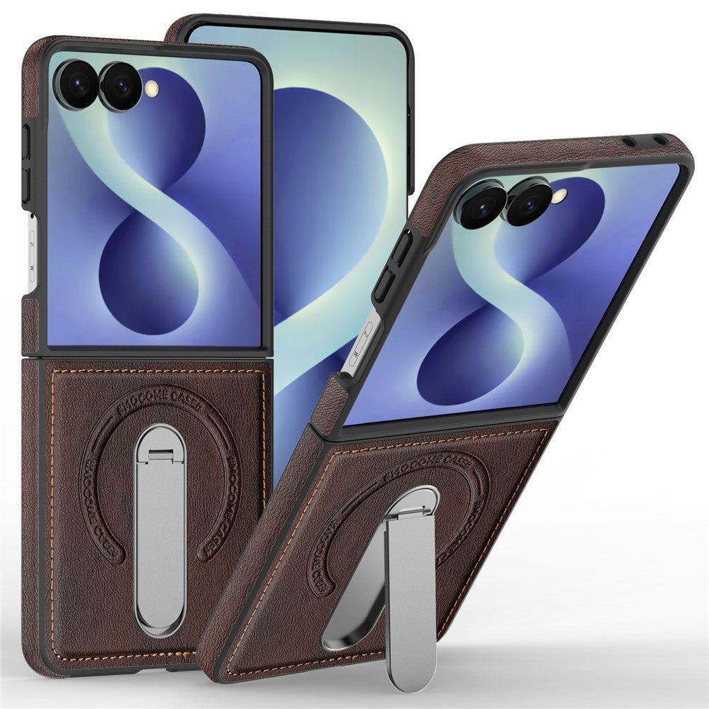 For Samsung Galaxy Z Flip8 Magnetic Case Rotating Kickstand Leather Coated PC Phone Cover