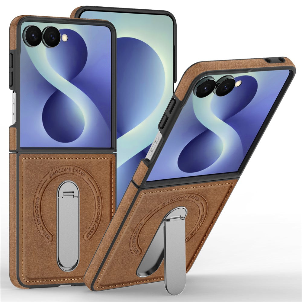 For Samsung Galaxy Z Flip8 Magnetic Case Rotating Kickstand Leather Coated PC Phone Cover