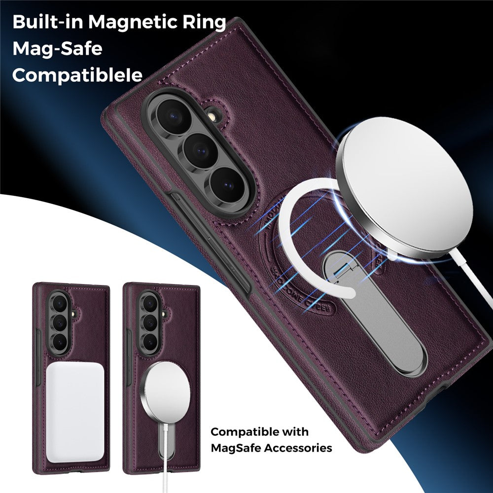 For Samsung Galaxy Z Fold8 Ultra Magnetic Case Rotating Kickstand Leather Coated PC Phone Cover