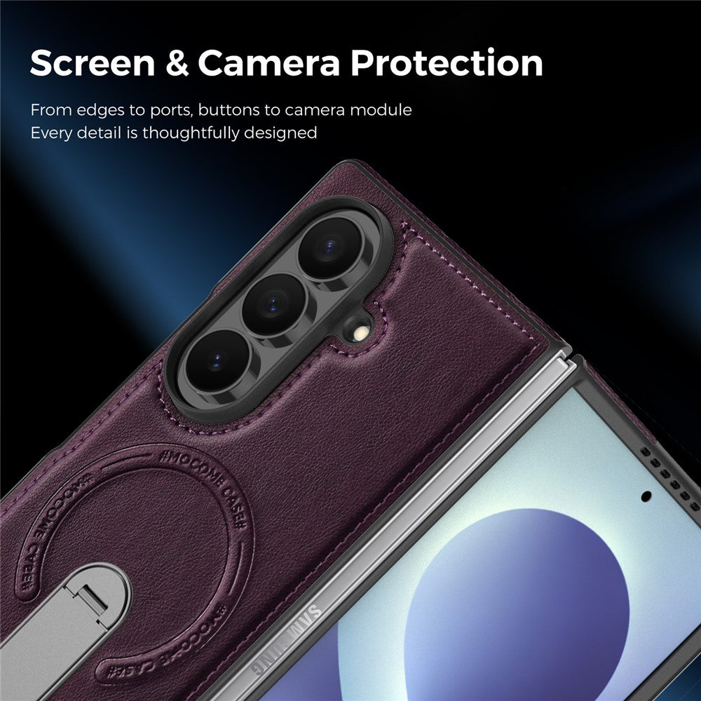 For Samsung Galaxy Z Fold8 Ultra Magnetic Case Rotating Kickstand Leather Coated PC Phone Cover