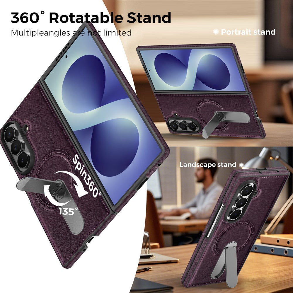 For Samsung Galaxy Z Fold8 Ultra Magnetic Case Rotating Kickstand Leather Coated PC Phone Cover
