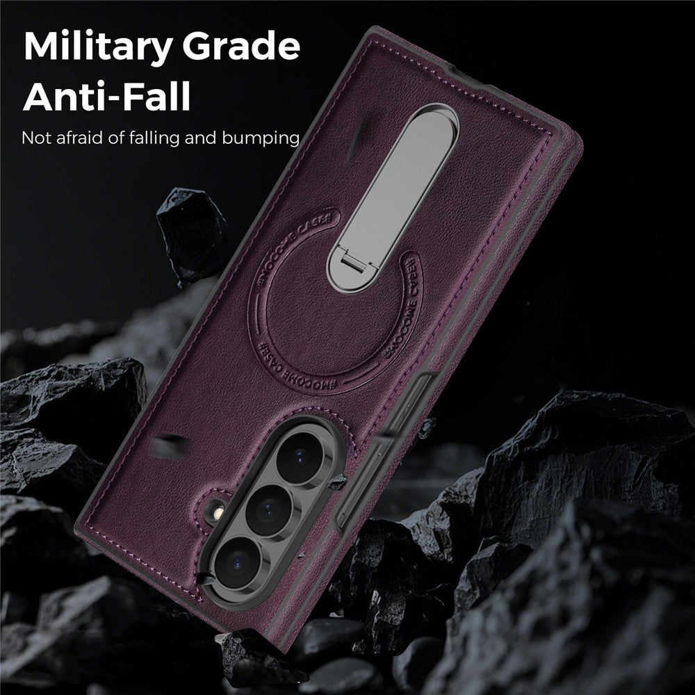 For Samsung Galaxy Z Fold8 Ultra Magnetic Case Rotating Kickstand Leather Coated PC Phone Cover