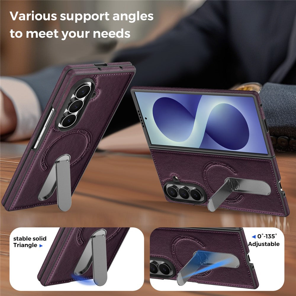 For Samsung Galaxy Z Fold8 Ultra Magnetic Case Rotating Kickstand Leather Coated PC Phone Cover