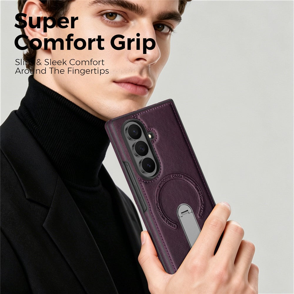 For Samsung Galaxy Z Fold8 Ultra Magnetic Case Rotating Kickstand Leather Coated PC Phone Cover