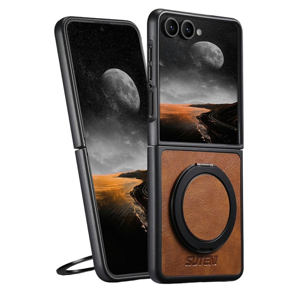 SUTENI G3 for Samsung Galaxy Z Flip8 Magnetic Case Waxy Texture Rotating Kickstand Leather Phone Back Cover