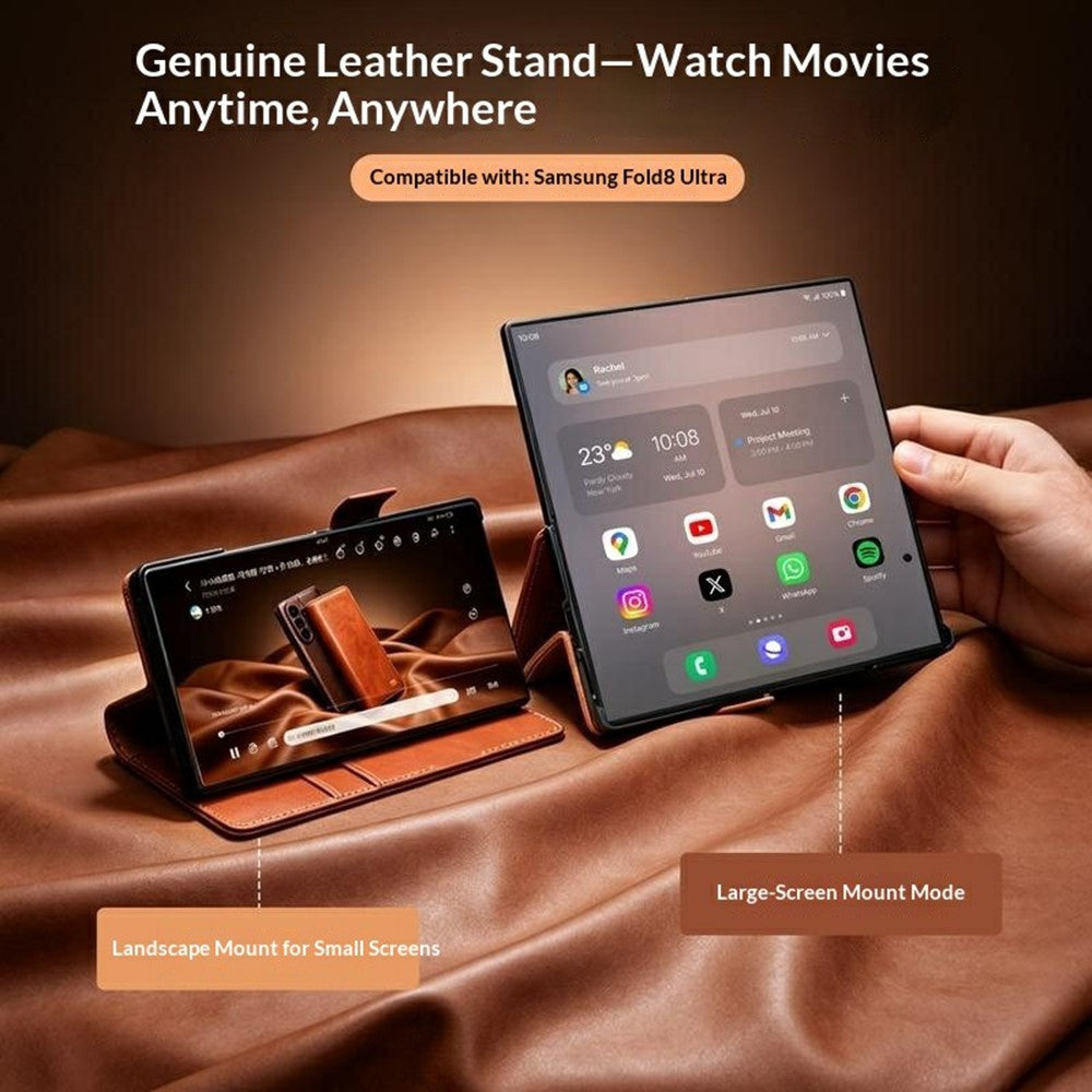 QIALINO for Samsung Galaxy Z Fold8 Ultra Case Oil-Waxed Genuine Cow Leather Flip Stand Wallet Phone Cover