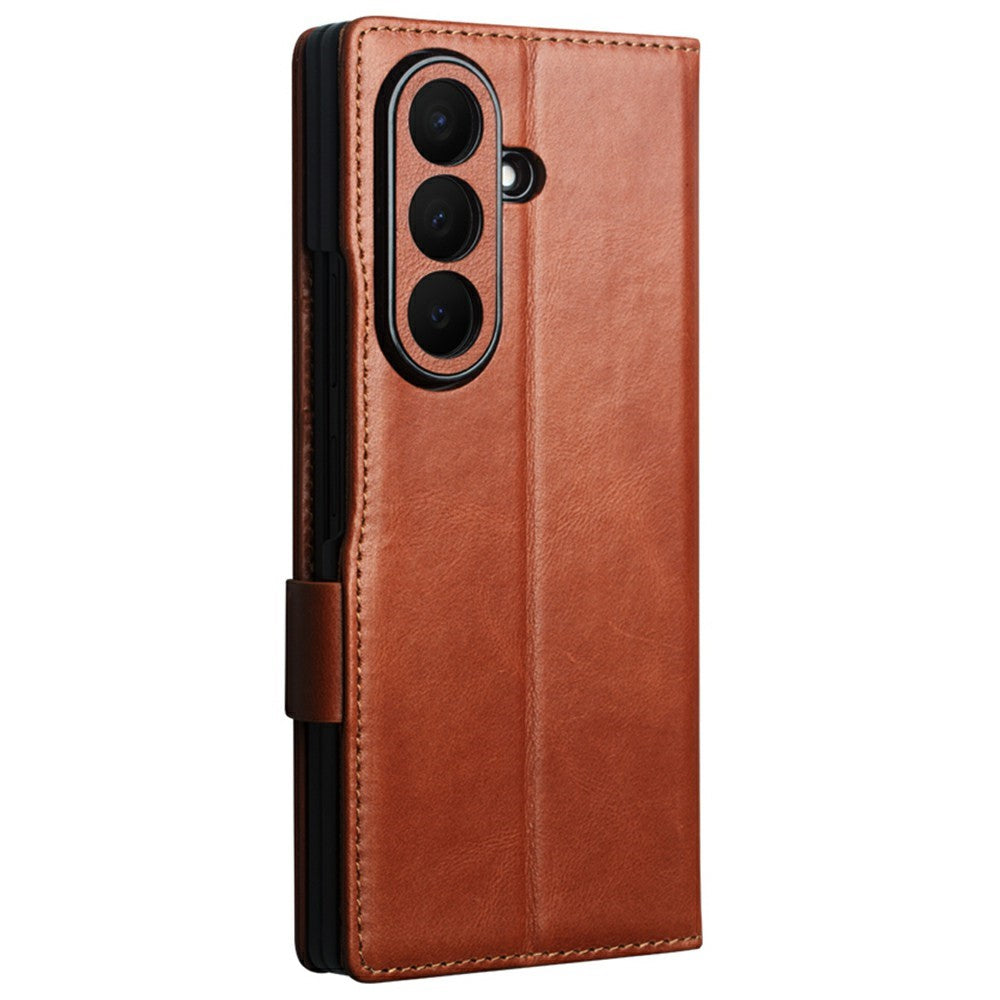 QIALINO for Samsung Galaxy Z Fold8 Ultra Case Oil-Waxed Genuine Cow Leather Flip Stand Wallet Phone Cover