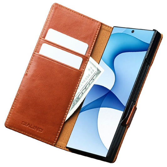 Galaxy Z Fold8 Ultra – Wallet-Handyhülle aus echtem Rindsleder und PC, mit Ständer
