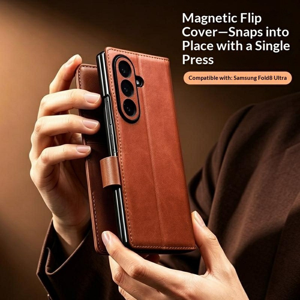 QIALINO for Samsung Galaxy Z Fold8 Ultra Case Oil-Waxed Genuine Cow Leather Flip Stand Wallet Phone Cover