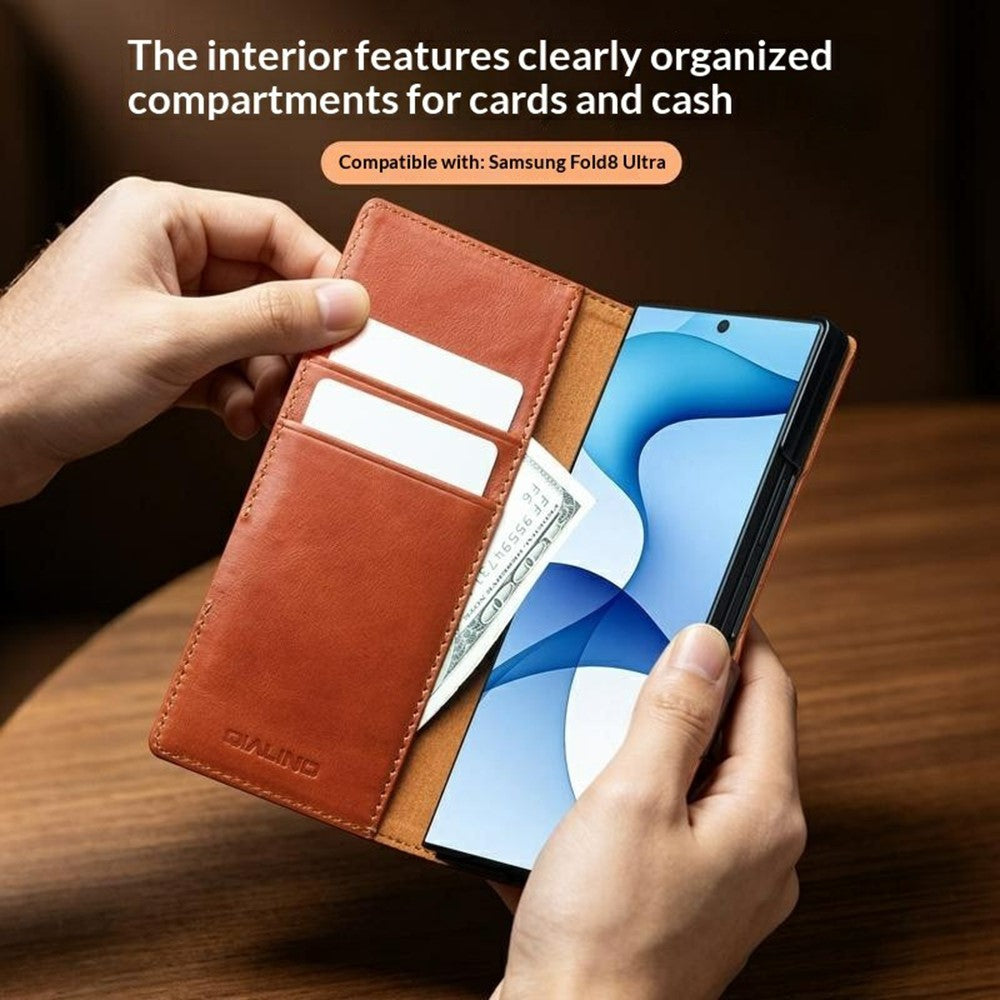 QIALINO for Samsung Galaxy Z Fold8 Ultra Case Oil-Waxed Genuine Cow Leather Flip Stand Wallet Phone Cover