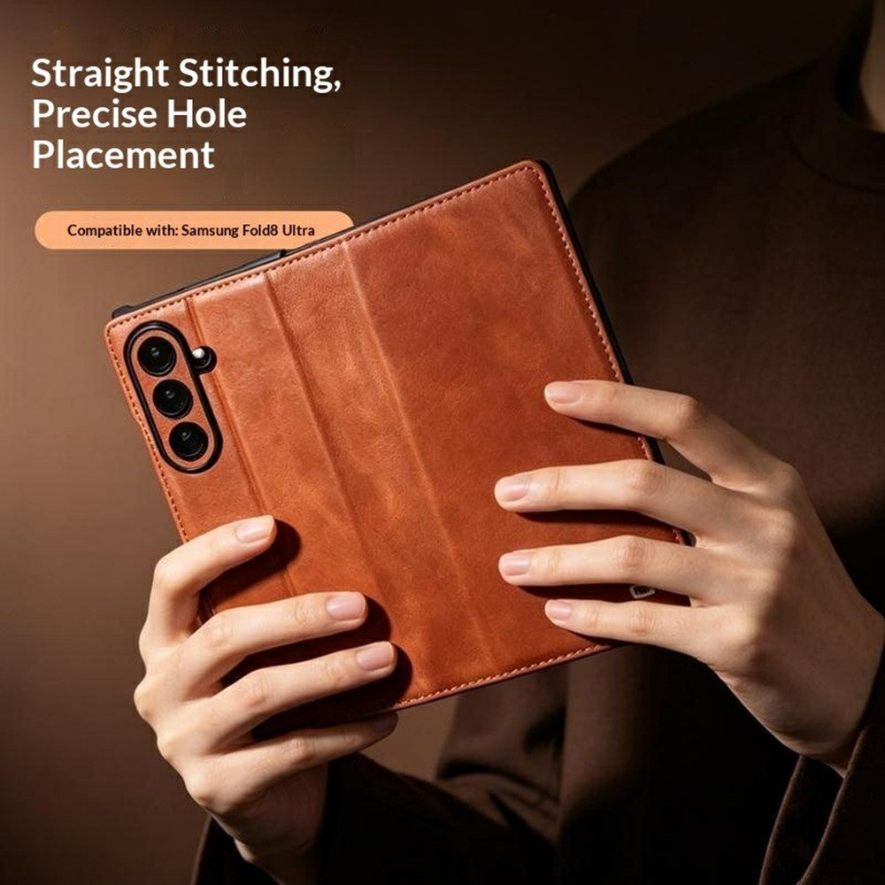 QIALINO for Samsung Galaxy Z Fold8 Ultra Case Oil-Waxed Genuine Cow Leather Flip Stand Wallet Phone Cover
