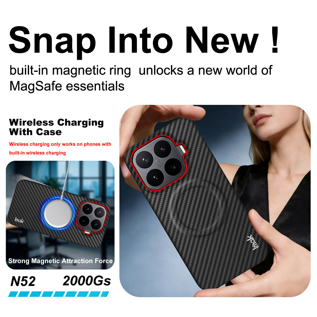 Xiaomi 17T Pro – Magnetische Handyhülle aus Kunststoff und PU-Leder, in Carbonfaser-Optik