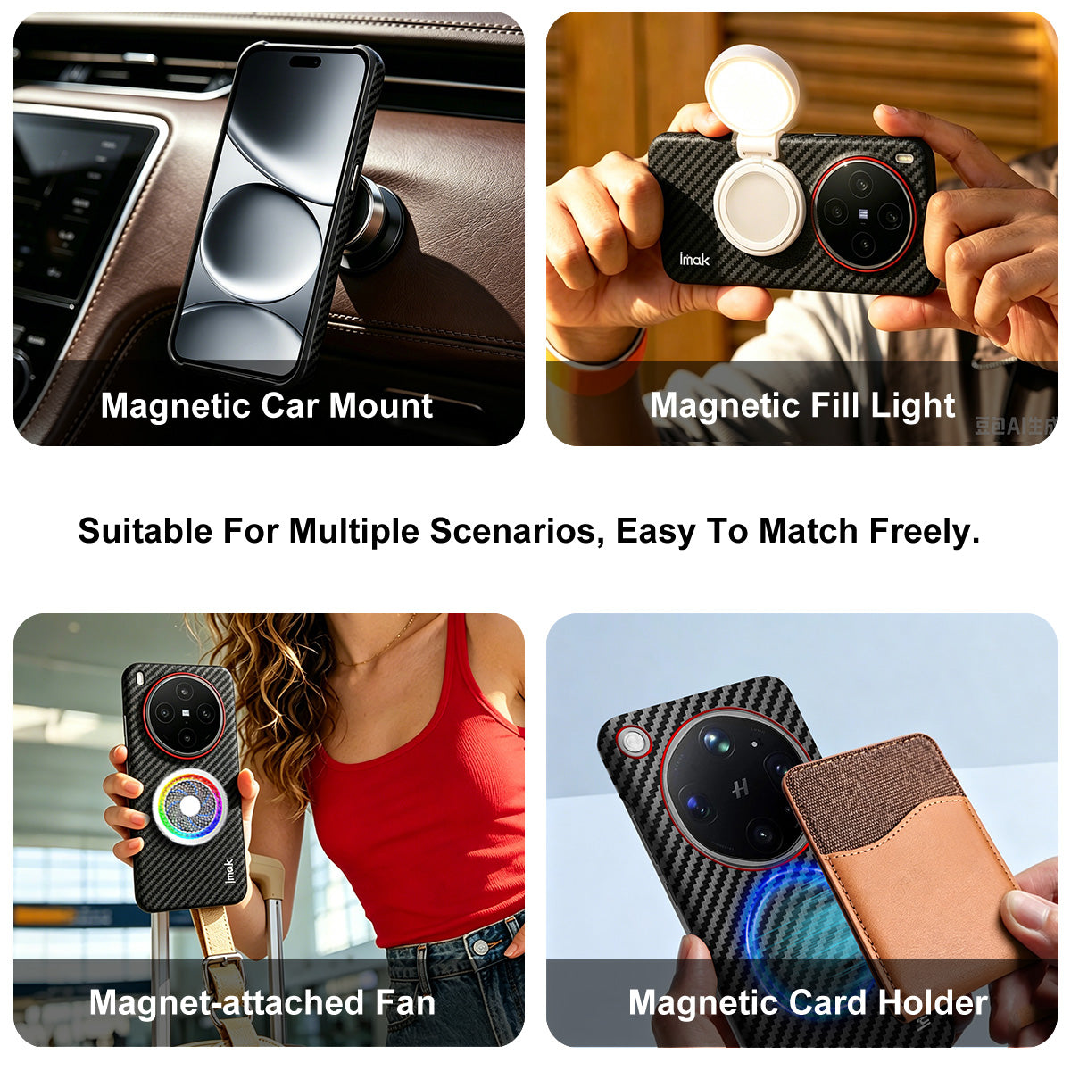Xiaomi 17T Pro – Magnetische Handyhülle aus Kunststoff und PU-Leder, in Carbonfaser-Optik
