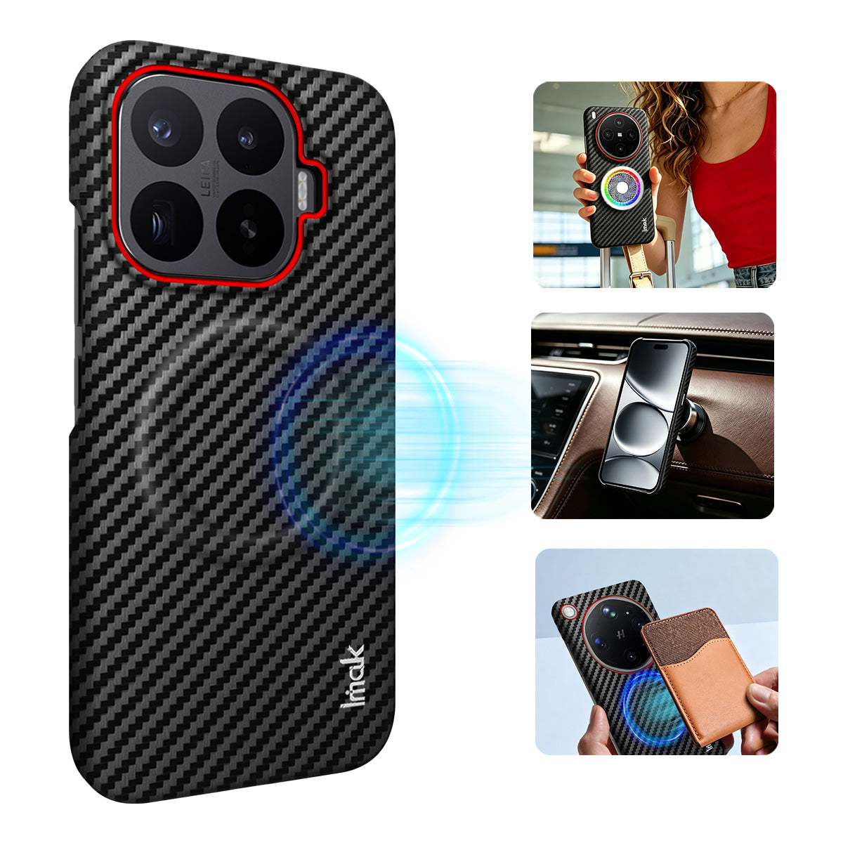 Xiaomi 17T – Magnetische Handyhülle aus Kunststoff und PU-Leder, in Carbonfaser-Optik