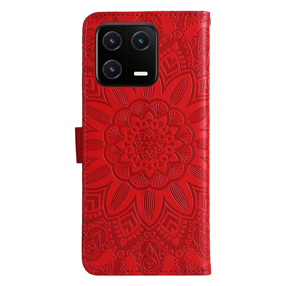 For Xiaomi 13 PU Leather Sunflower Imprinted Full Protection Phone Case Stand Wallet Anti-scratch Folio Flip Cover with Wrist Strap