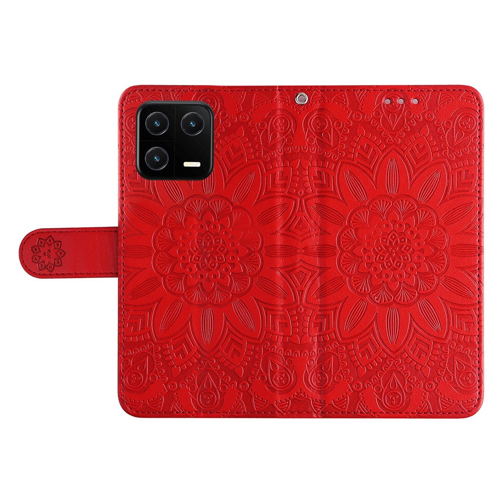 For Xiaomi 13 PU Leather Sunflower Imprinted Full Protection Phone Case Stand Wallet Anti-scratch Folio Flip Cover with Wrist Strap