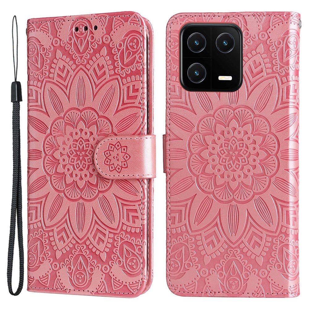 Anti-drop Phone Case For Xiaomi 13 Pro 5G, PU Leather Sunflower Imprinted Stand Wallet Protective Folio Flip Cover with Wrist Strap