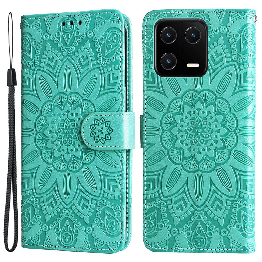 Anti-drop Phone Case For Xiaomi 13 Pro 5G, PU Leather Sunflower Imprinted Stand Wallet Protective Folio Flip Cover with Wrist Strap