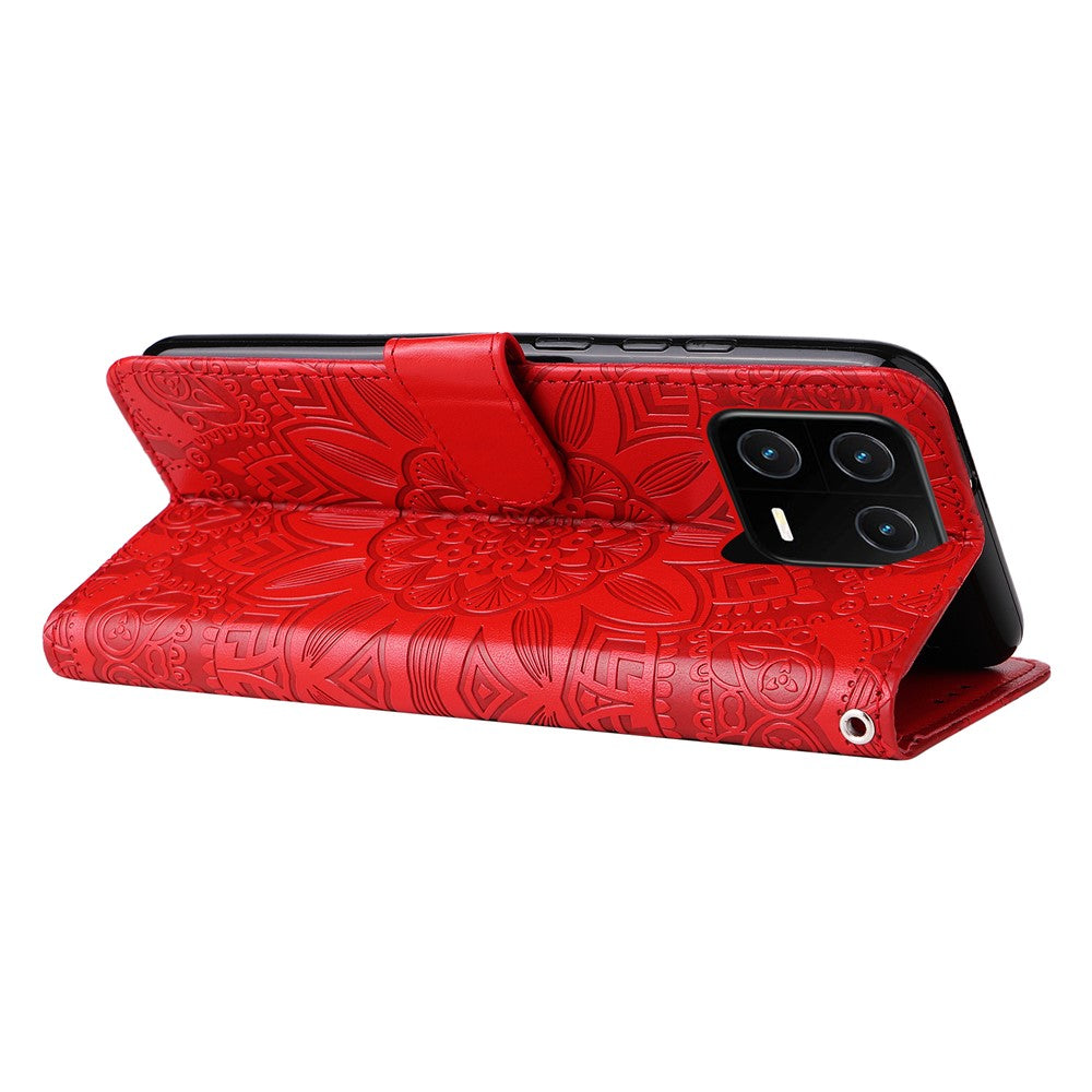 Anti-drop Phone Case For Xiaomi 13 Pro 5G, PU Leather Sunflower Imprinted Stand Wallet Protective Folio Flip Cover with Wrist Strap