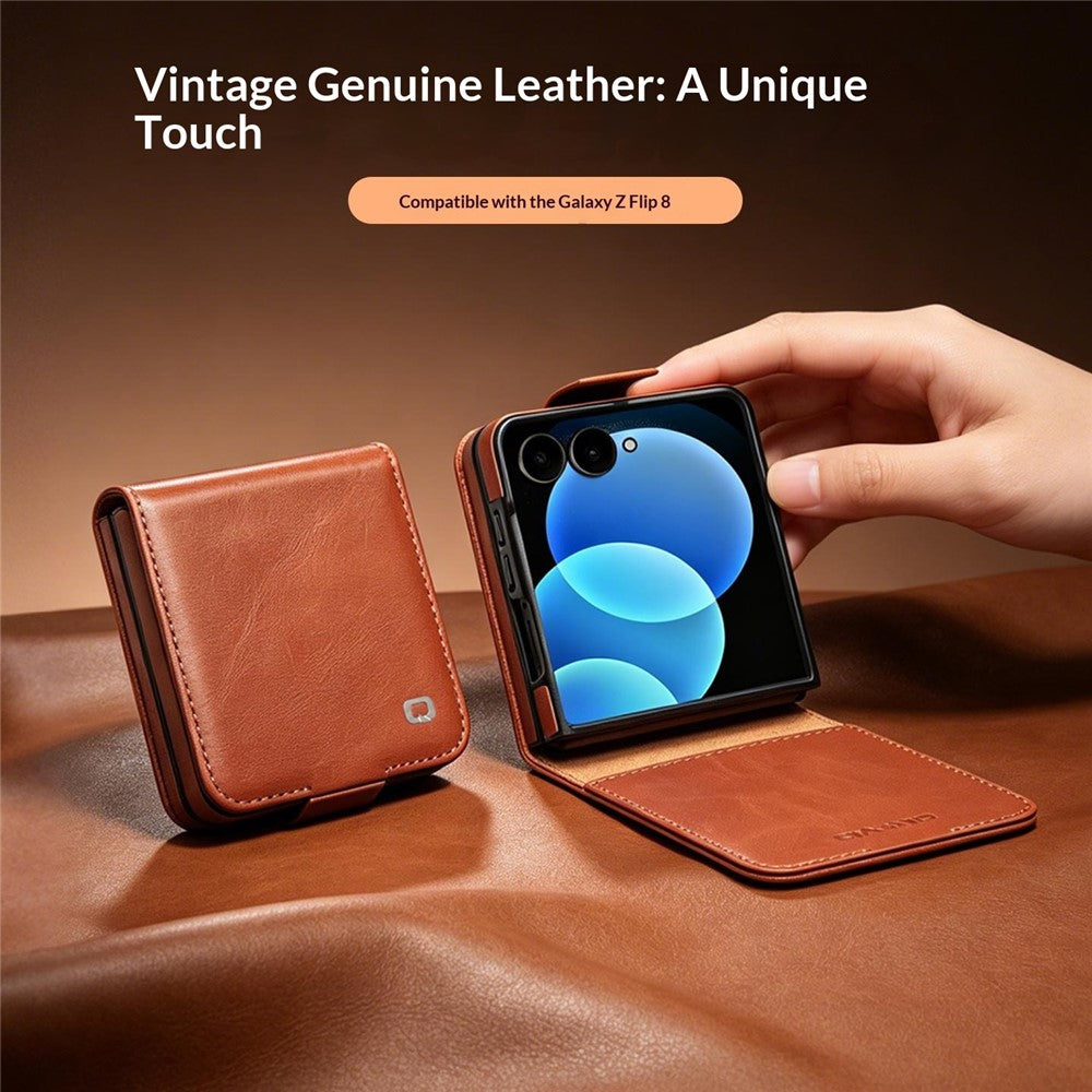 QIALINO for Samsung Galaxy Z Fold8 Ultra Case Oil-Waxed Genuine Cow Leather Flip Card Slot Phone Cover