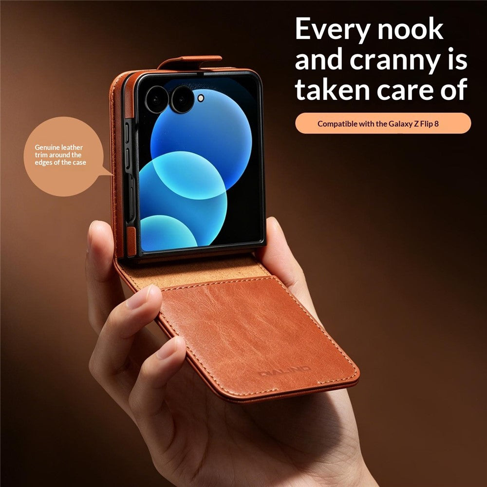 QIALINO for Samsung Galaxy Z Fold8 Ultra Case Oil-Waxed Genuine Cow Leather Flip Card Slot Phone Cover